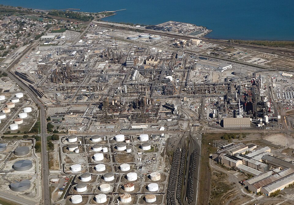 Aerial view of a large oil refinery
