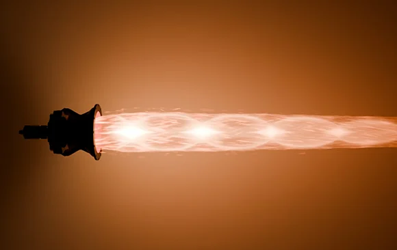 Rocket-engine test with a bright exhaust plume