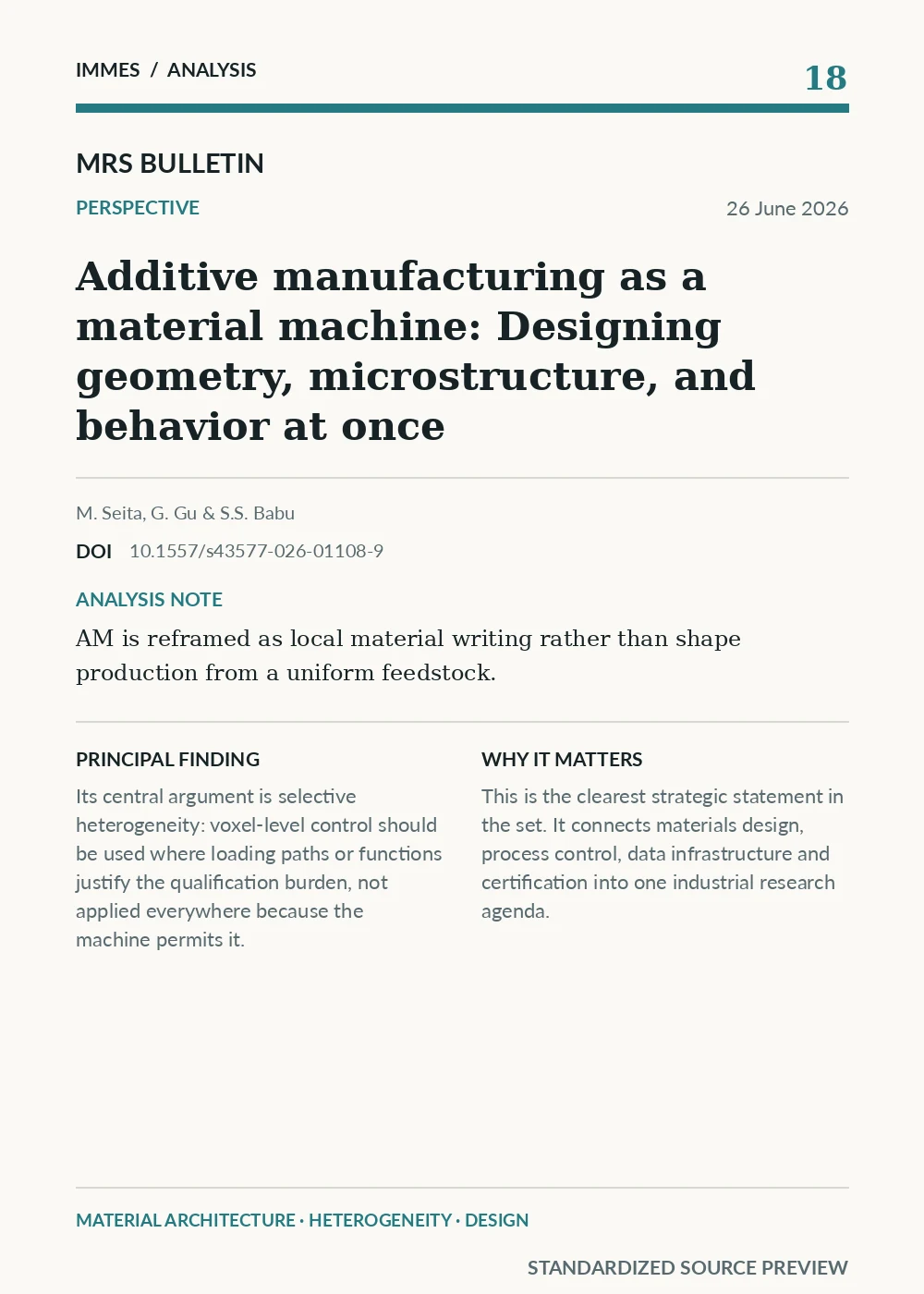 Standardized source preview for Additive manufacturing as a material machine: Designing geometry, microstructure, and behavior at once