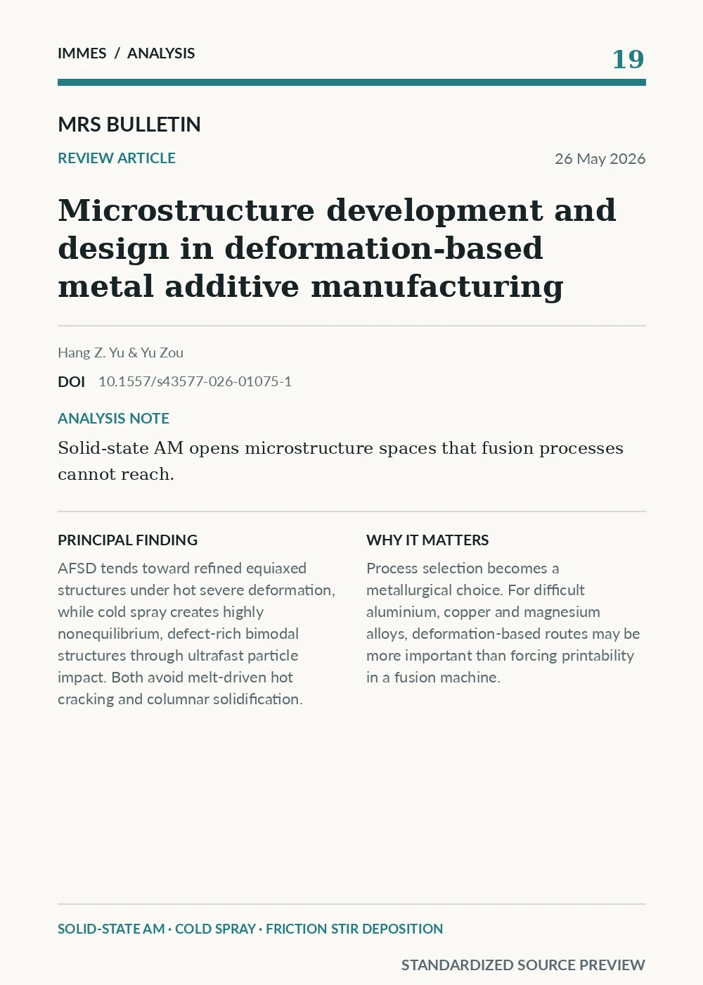 Standardized source preview for Microstructure development and design in deformation-based metal additive manufacturing