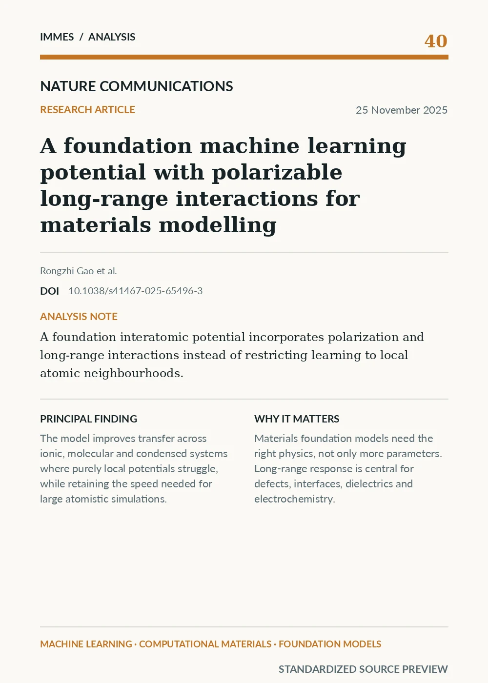 Standardized source preview for A foundation machine learning potential with polarizable long-range interactions for materials modelling