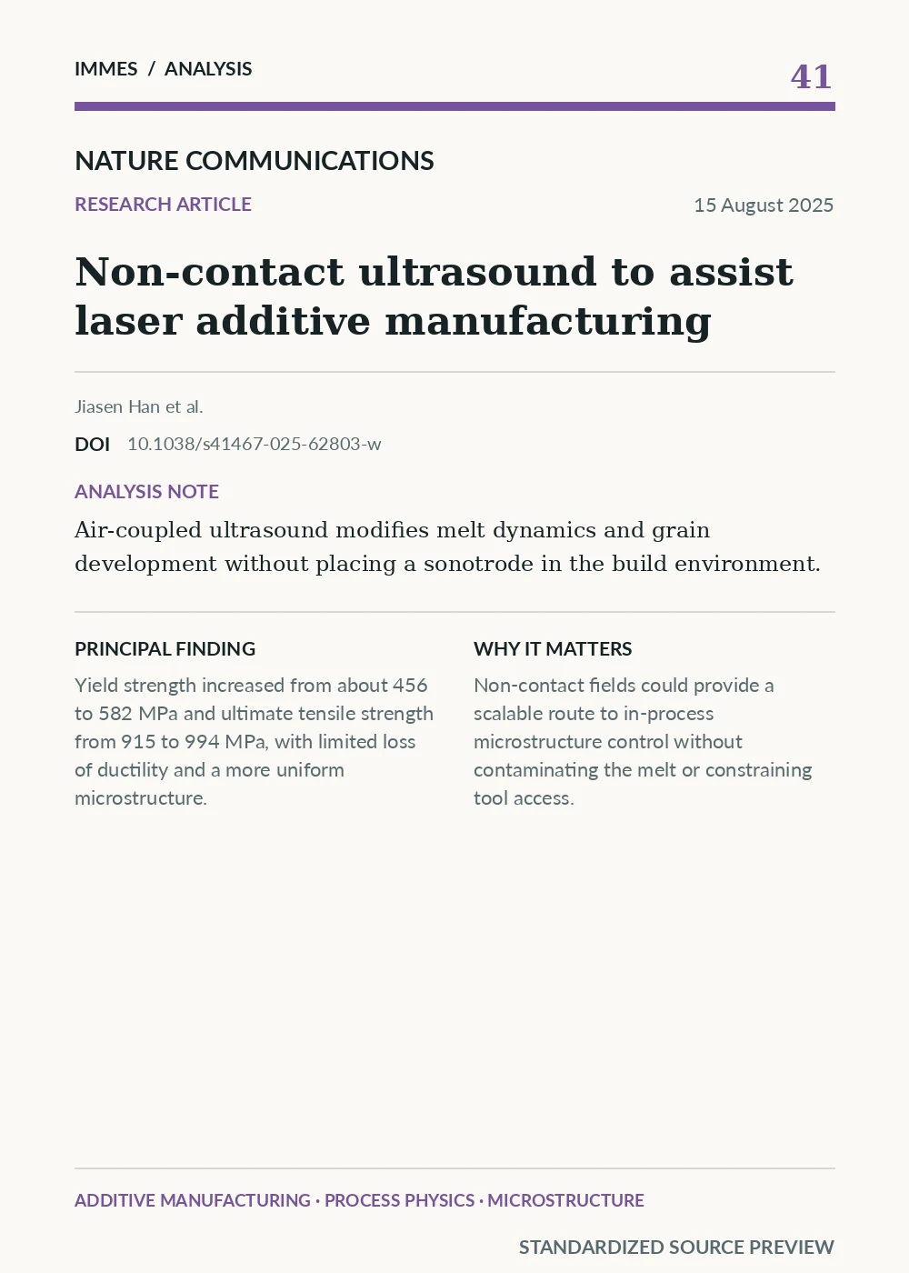 Standardized source preview for Non-contact ultrasound to assist laser additive manufacturing