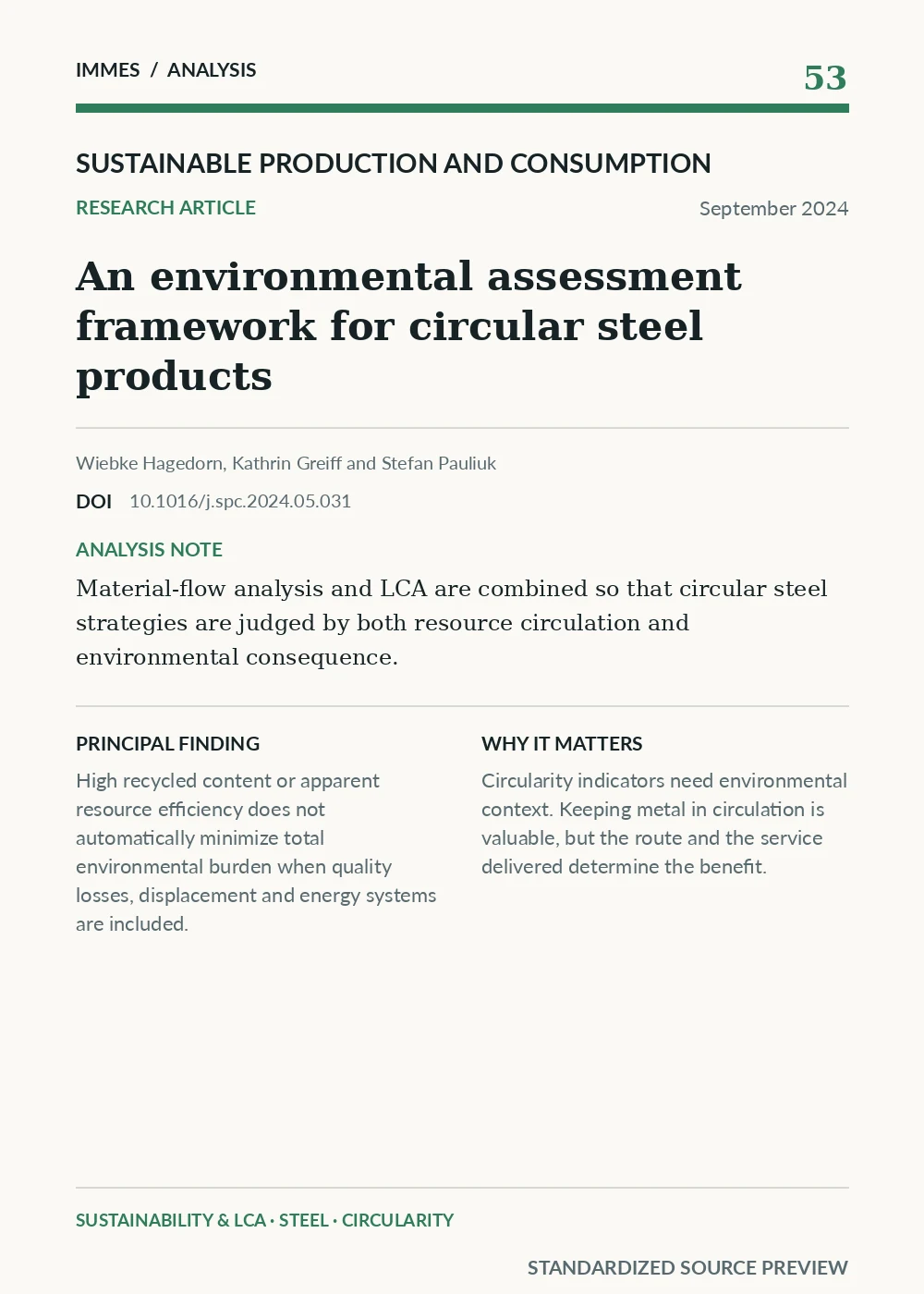 Standardized source preview for An environmental assessment framework for circular steel products